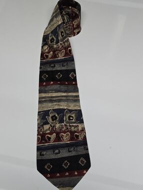Fierte s.r.l Classic Patterned Men's Tie in Navy, Burgundy & Gray 100% Silk